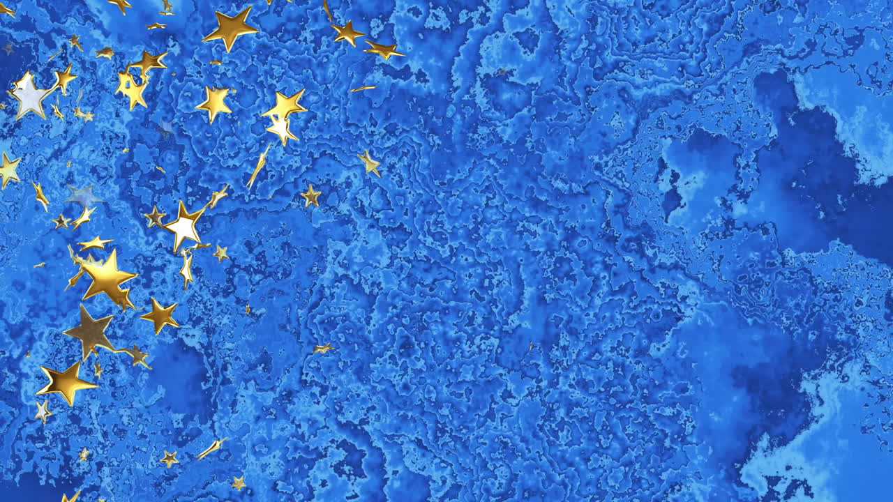 Golden stars creating animation over blue background with celestial theme