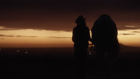 woman and horse at sunset silhouette