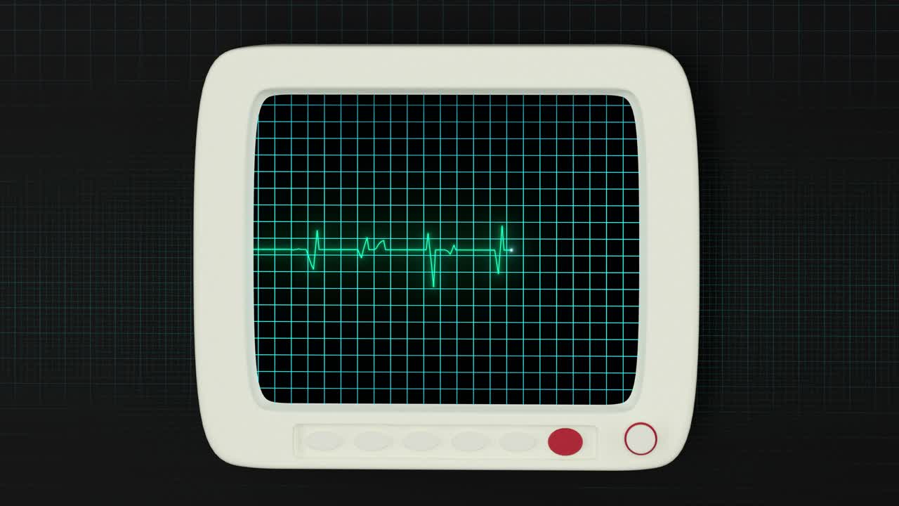 모니터에 반사되는 심장 박동 선, 3d 렌더링