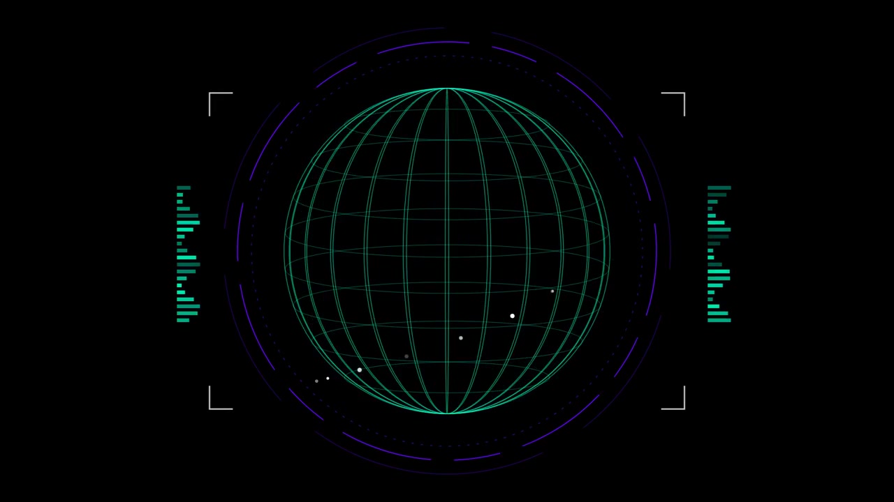 Digital Wireframe Globe with HUD Interface Elements