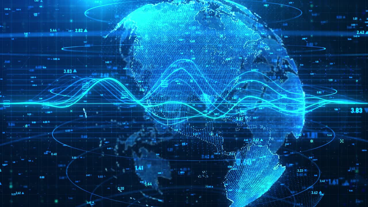 Futuristic finance and stock market background with Globe and wavy lines
