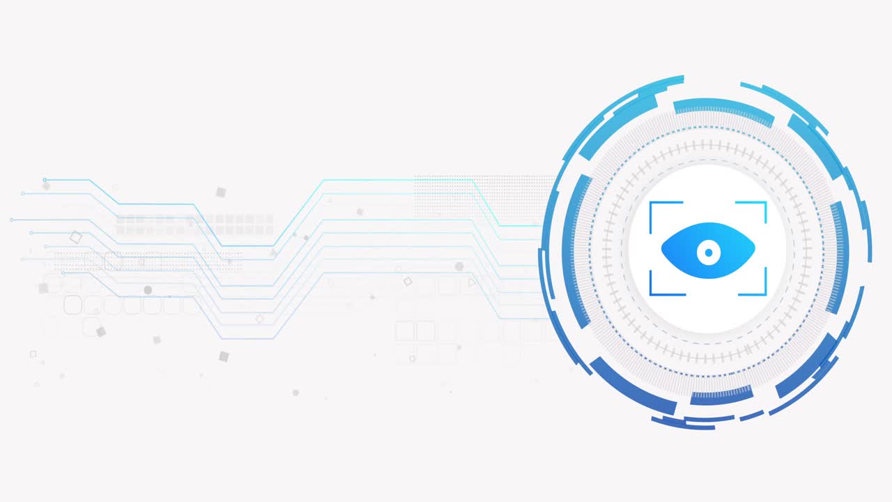 Animation of network of connections and eye on white background