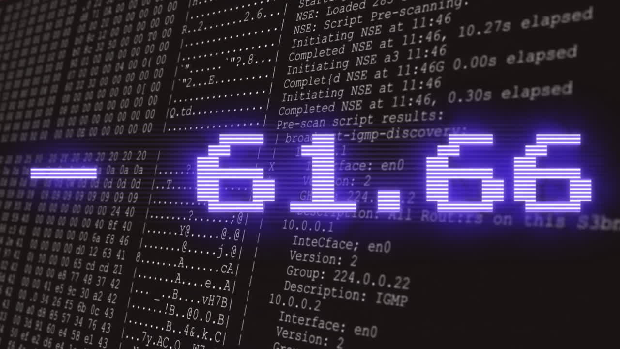 анимация фондового рынка над обработкой данных на черном фоне