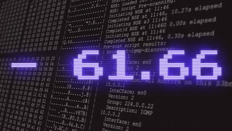 Animation of stock market over data processing on black background