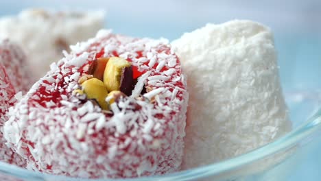 colorful turkish delight in a glass bowl