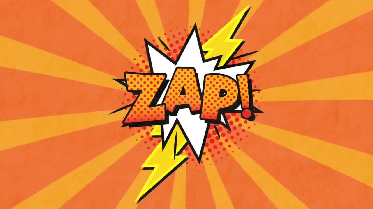 animación de cómic 5 opciones de texto sobre múltiples burbujas de habla cómica con efectos de sonido cómic textos