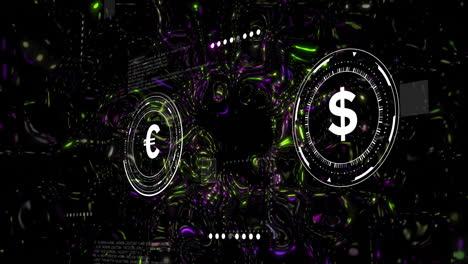 Euro to dollar currency exchange animation over abstract digital background