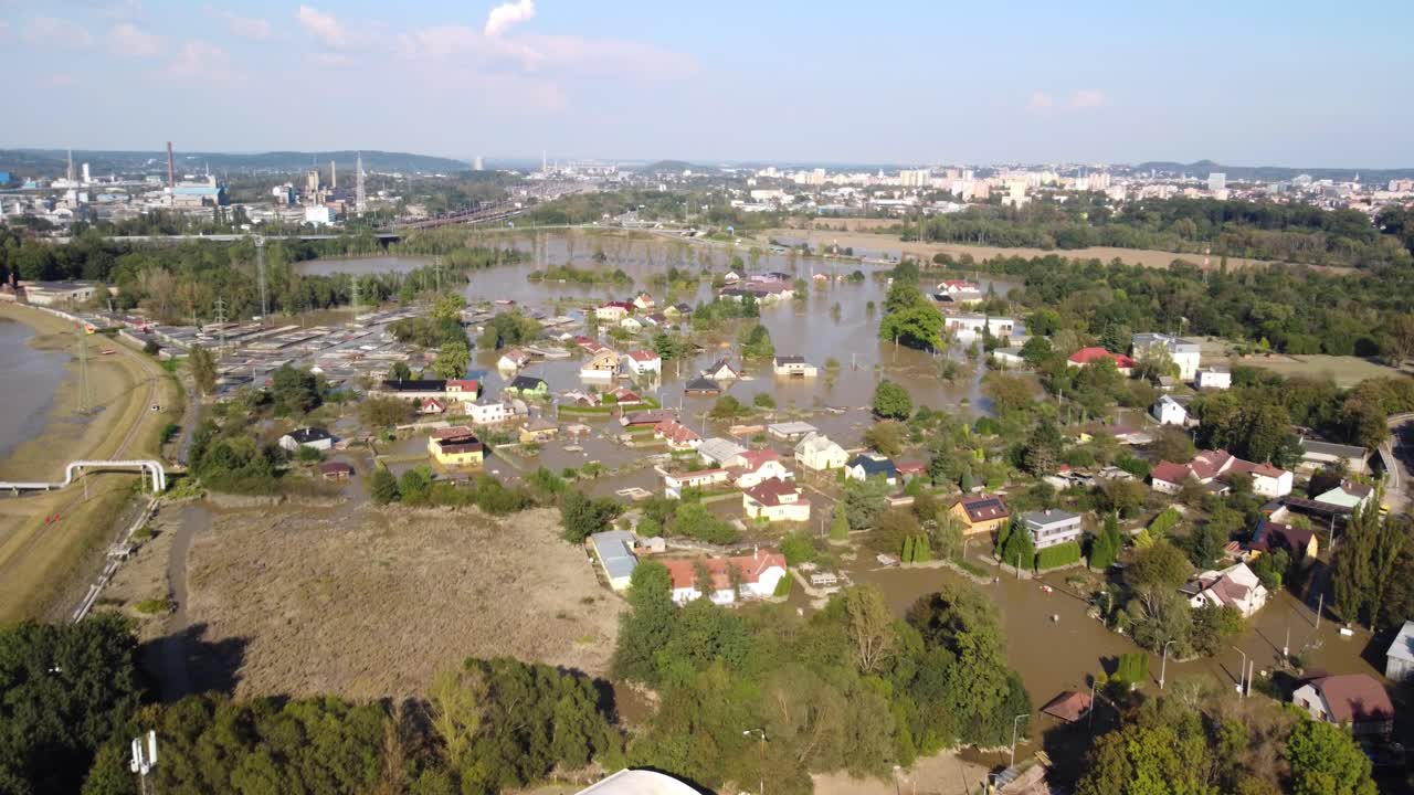 Aerial View of Flooded Houses in a City