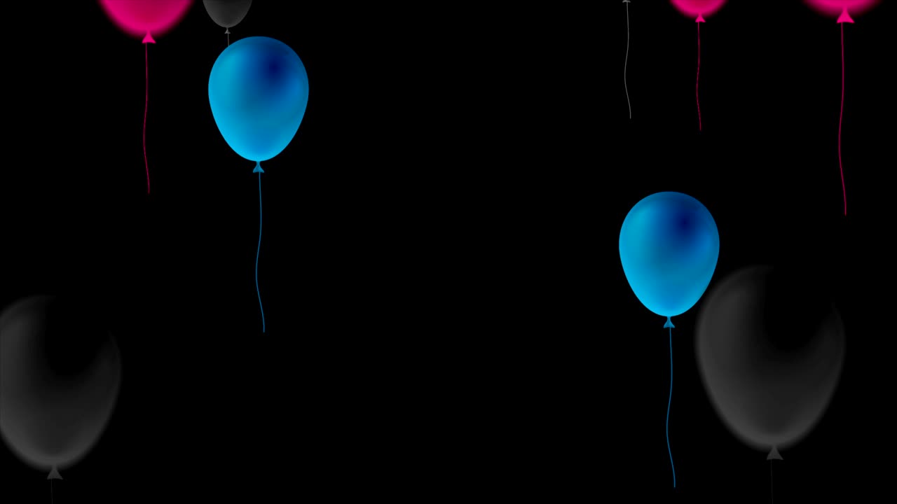파란색, 보라색 및 검은색 풍선 추상 비디오 애니메이션