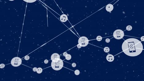 animation of network of connections with icons and snow falling