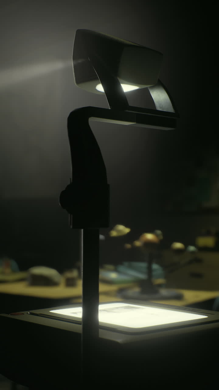 Old classroom with an overhead projector ready for presentation