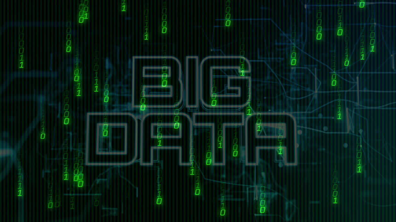 Binary code and digital network animation over Big Data text