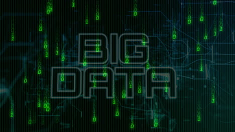 Binary code and digital network animation over Big Data text