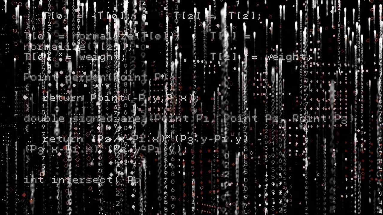 animación de rastros de luz blanca que caen sobre el procesamiento de datos, en negro