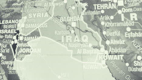 close-up of a map of the middle east, centered on iraq