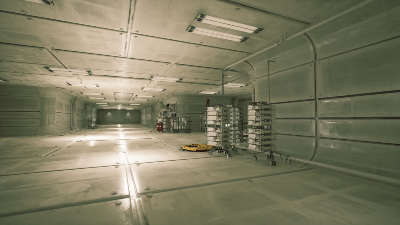 산업 장비가 있는 빈 미래의 방