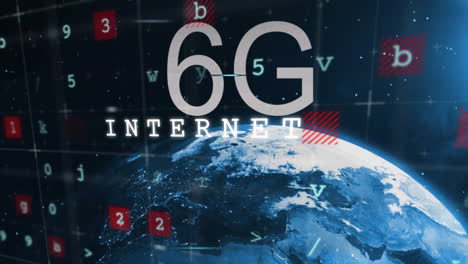 6g technology animation over rotating earth with digital data and numbers