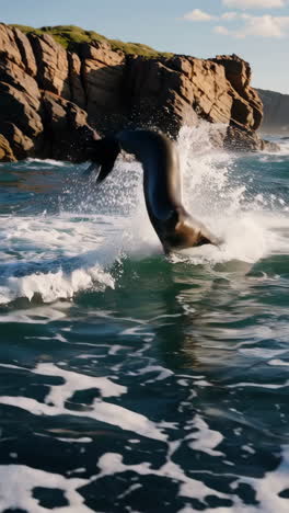 sea lion jumping in ocean waves