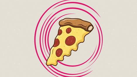 animación del icono de la pieza de pizza en fondo beige