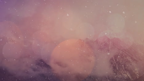 animación de luces parpadeantes de navidad sobre un paisaje de invierno con nieve cayendo