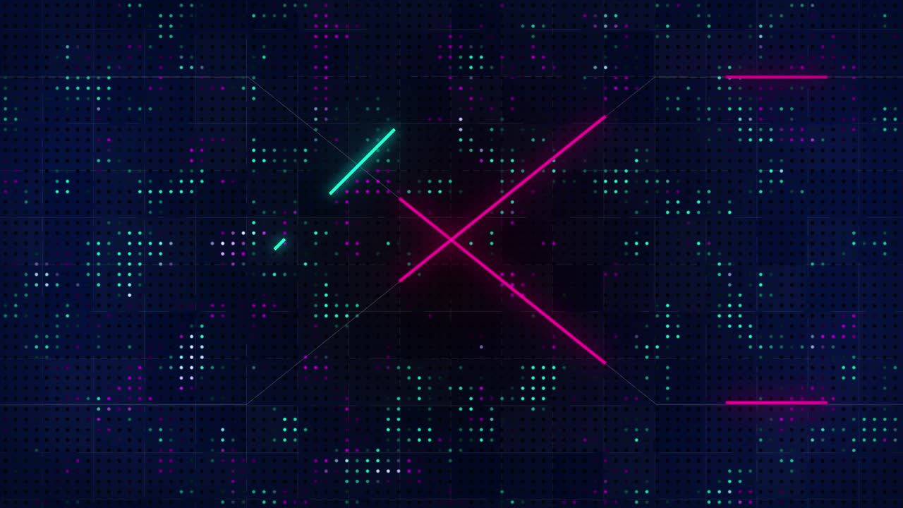 Technology digital animation background moving neon lighting electric lines along CPU computer hardware transmission network systems abstract 3D colour pink turquoise teal