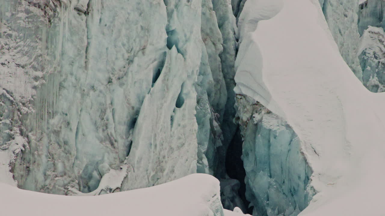 Stunning aerial footage of glaciers in Saas-Fee and Zermatt, showcasing ice formations, crevasses, seracs, and the dramatic impact of global warming on these majestic alpine landscapes.