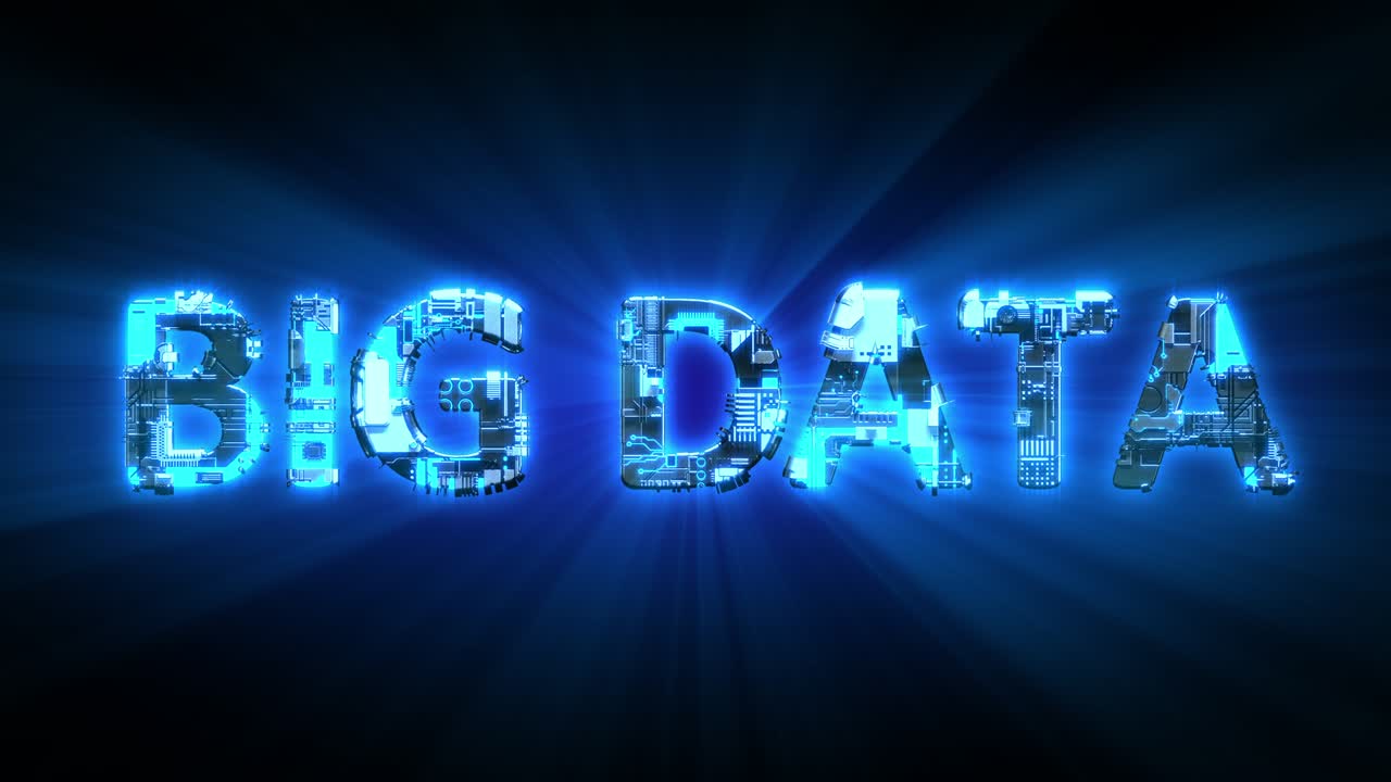 grandes datos iluminación azul texto cibernético digital, aislado - video de bucle