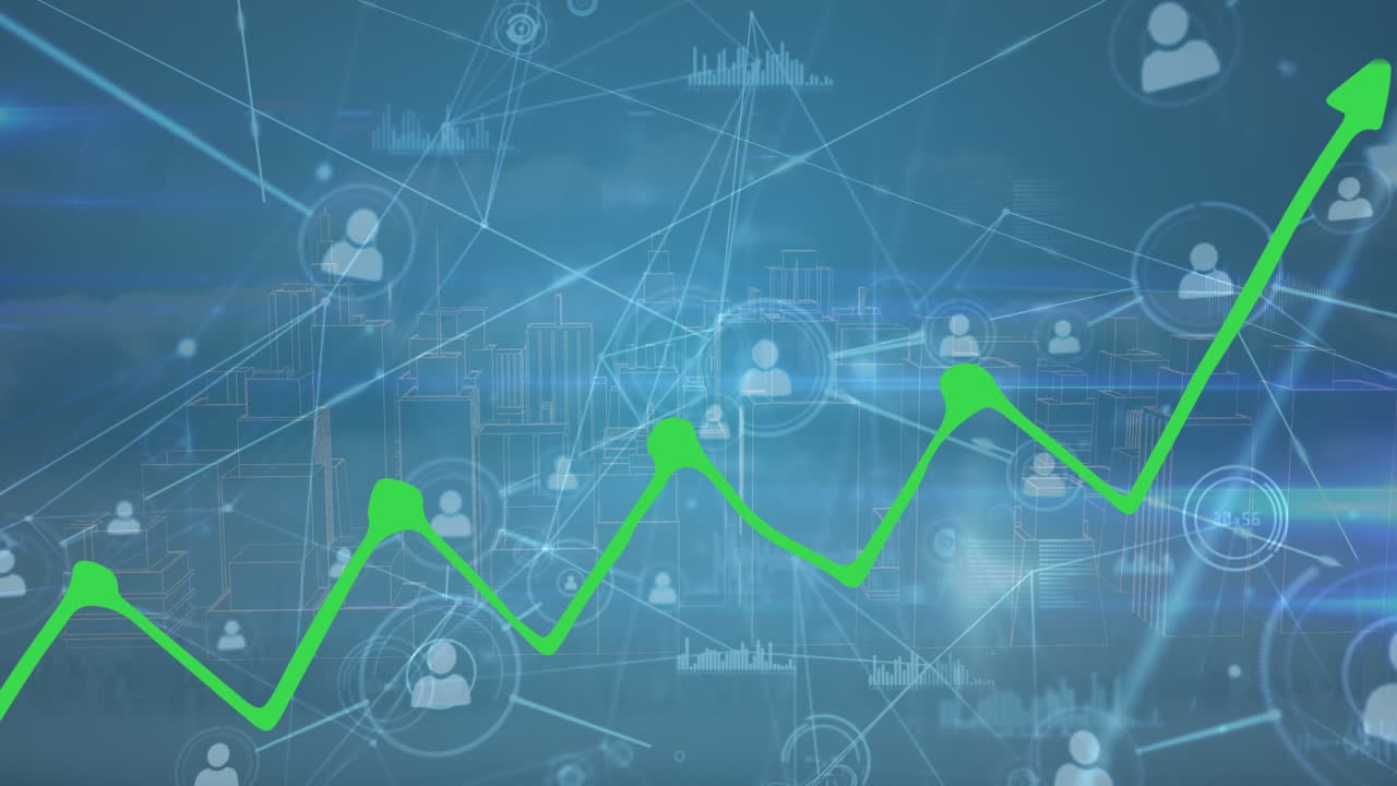 animación del procesamiento de datos sobre un fondo azul