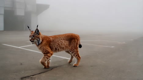 lynx in a foggy parking lot