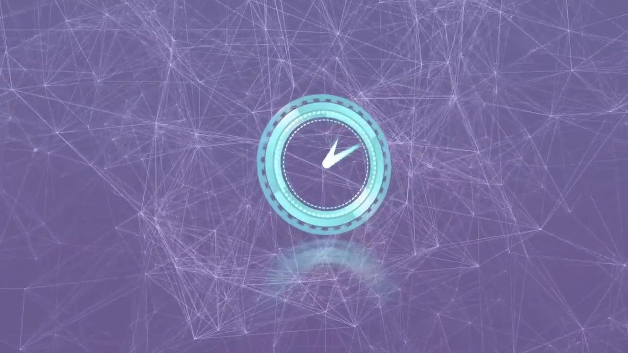 Crescent arc appearing, clock forming, rings expanding, hand rotating, arcs lifting, revealing logo