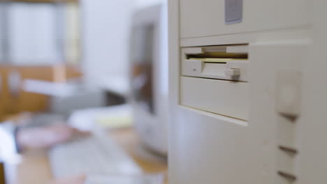 close-up view of retro computer.