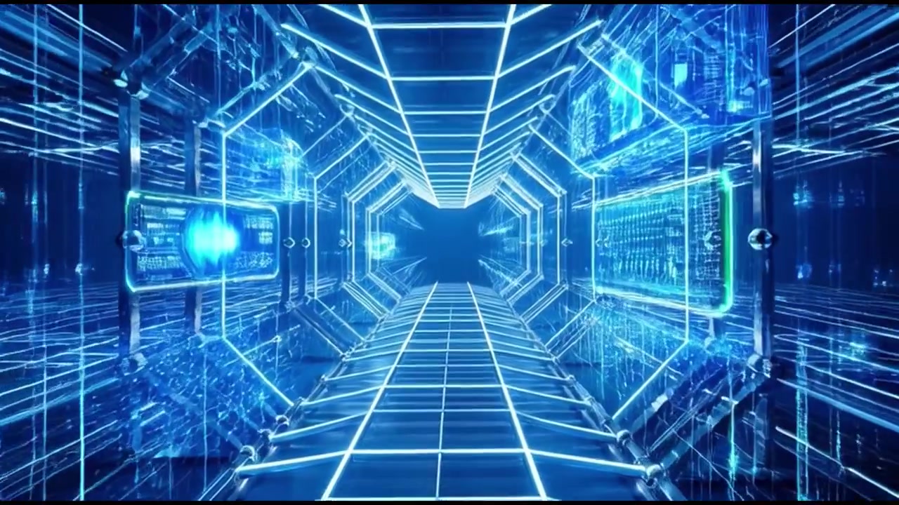 Futuristic Digital Tunnel with Glowing Blue Data Streams