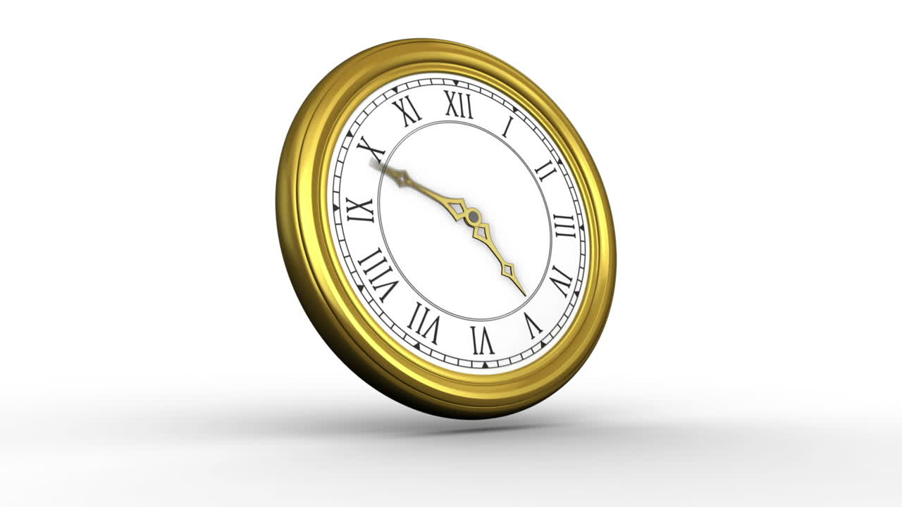 Golden roman numeral clock ticking