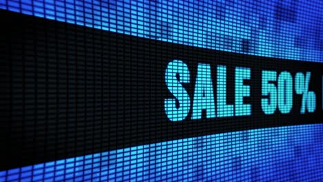 digital display showing 50% off sale