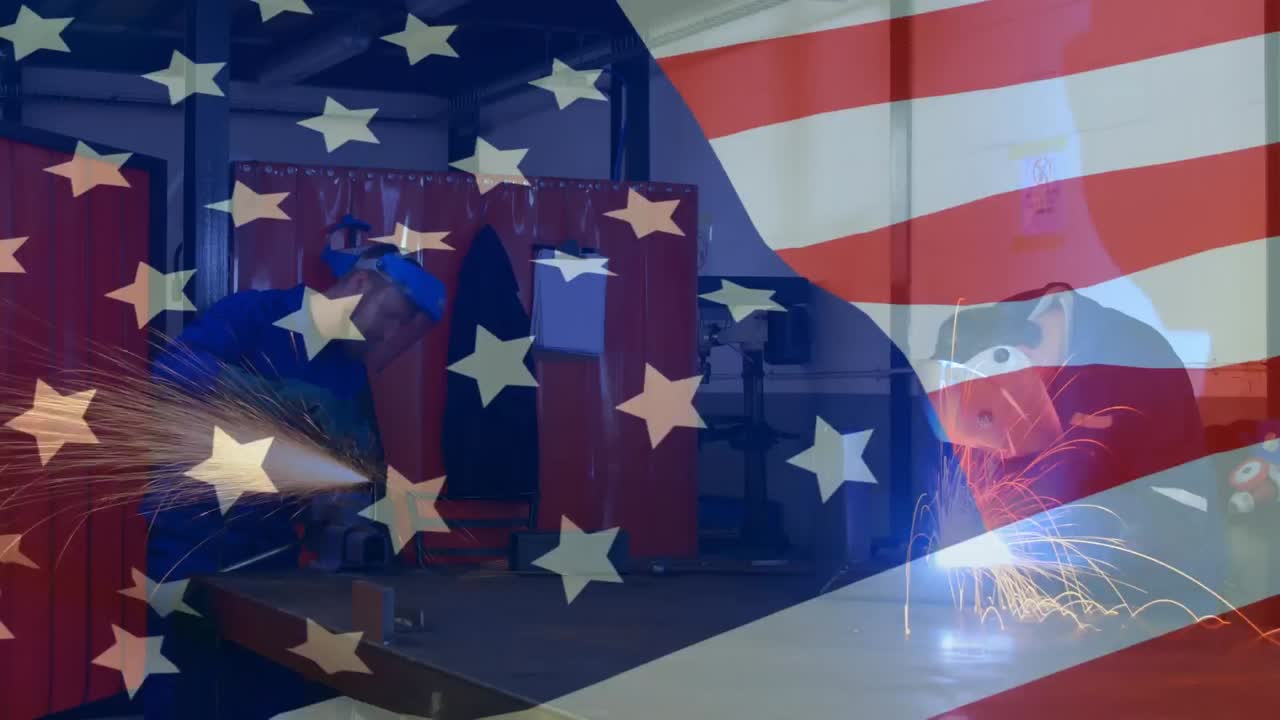 배경 에 있는 사람 위 에 흔들리는 미국  ⁇ 발 의 애니메이션