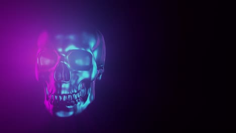 pumpkin and skull coming towards camera in endless halloween synth wave style video loop