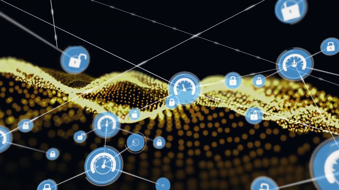 검은 바탕에 노란색 파동을 통해 연결 네트워크의 애니메이션