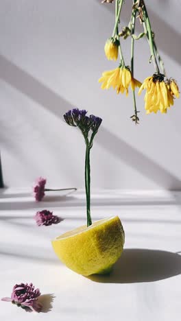 lemon and flowers still life