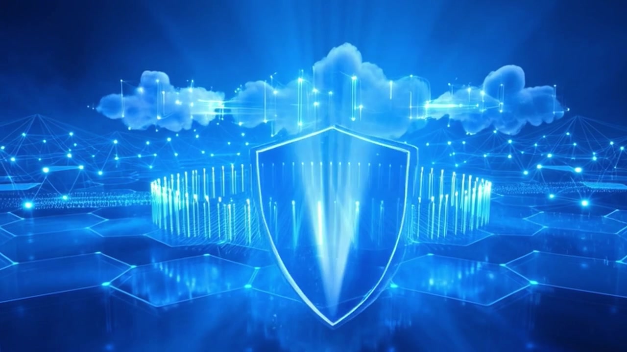 Digital Cloud Computing and Cybersecurity Data Protection Animation