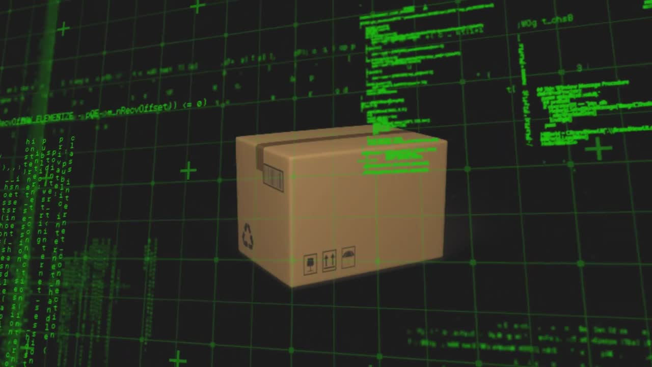 procesamiento de datos en la red de red sobre la caja de entrega contra un fondo negro