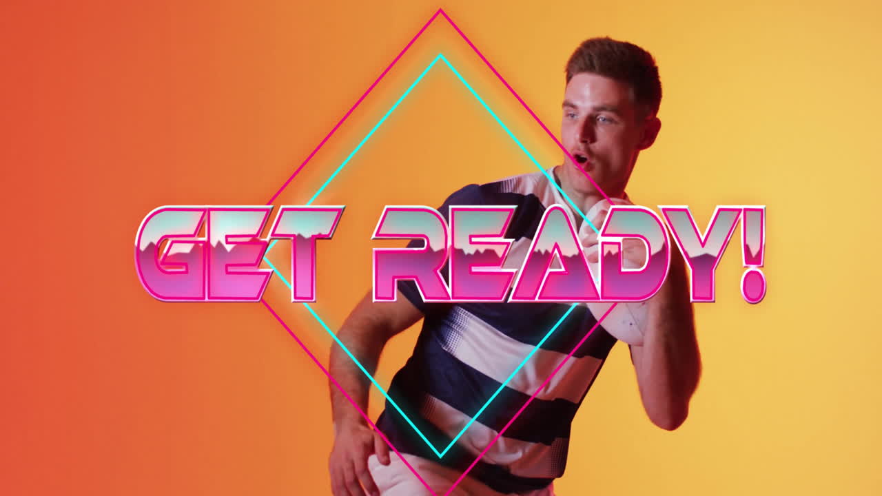 Get Ready! text animation over man dancing against orange background