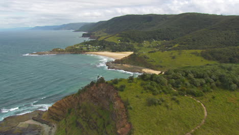 Lush-Coastline-Beaches-of-Sydney,-Australia---Aerial-Drone-View