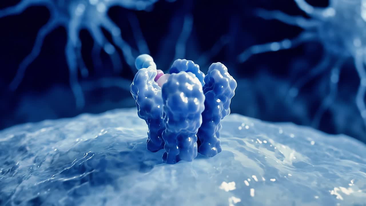 Vasta-aineen sitoutuminen ja antigeenin vapautuminen solun pinnan reseptorissa immuunivasteessa – molekyylibiologian animaatio