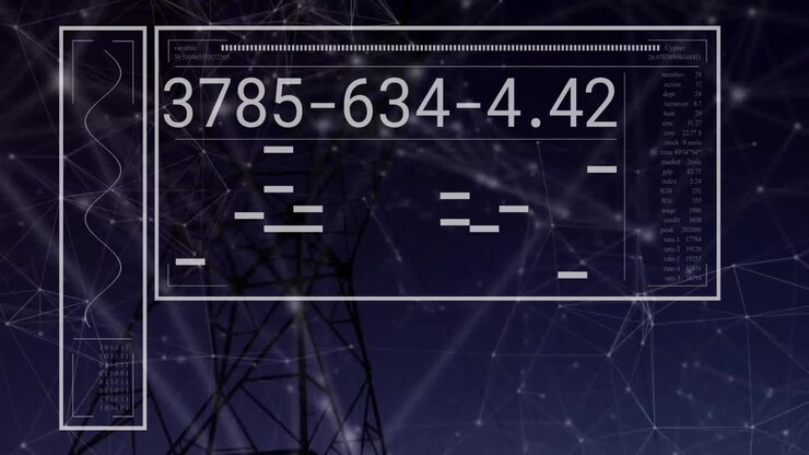 Animation of network of connections with data processing over pylon