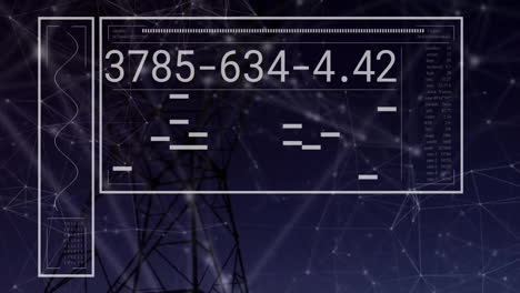 animation of network of connections with data processing over pylon