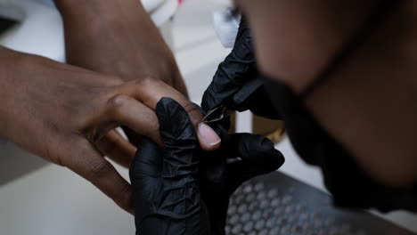 close-up of a manicure in progress