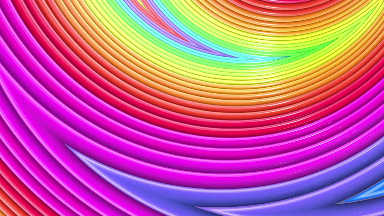 추상적인 3d 무없는 밝은 배경은 무지개 테이프와 함께 4k에서 무지개 다채로운 줄무는 간단한 기하학 만화 창의적인 스타일로 순환적으로 움직입니다.