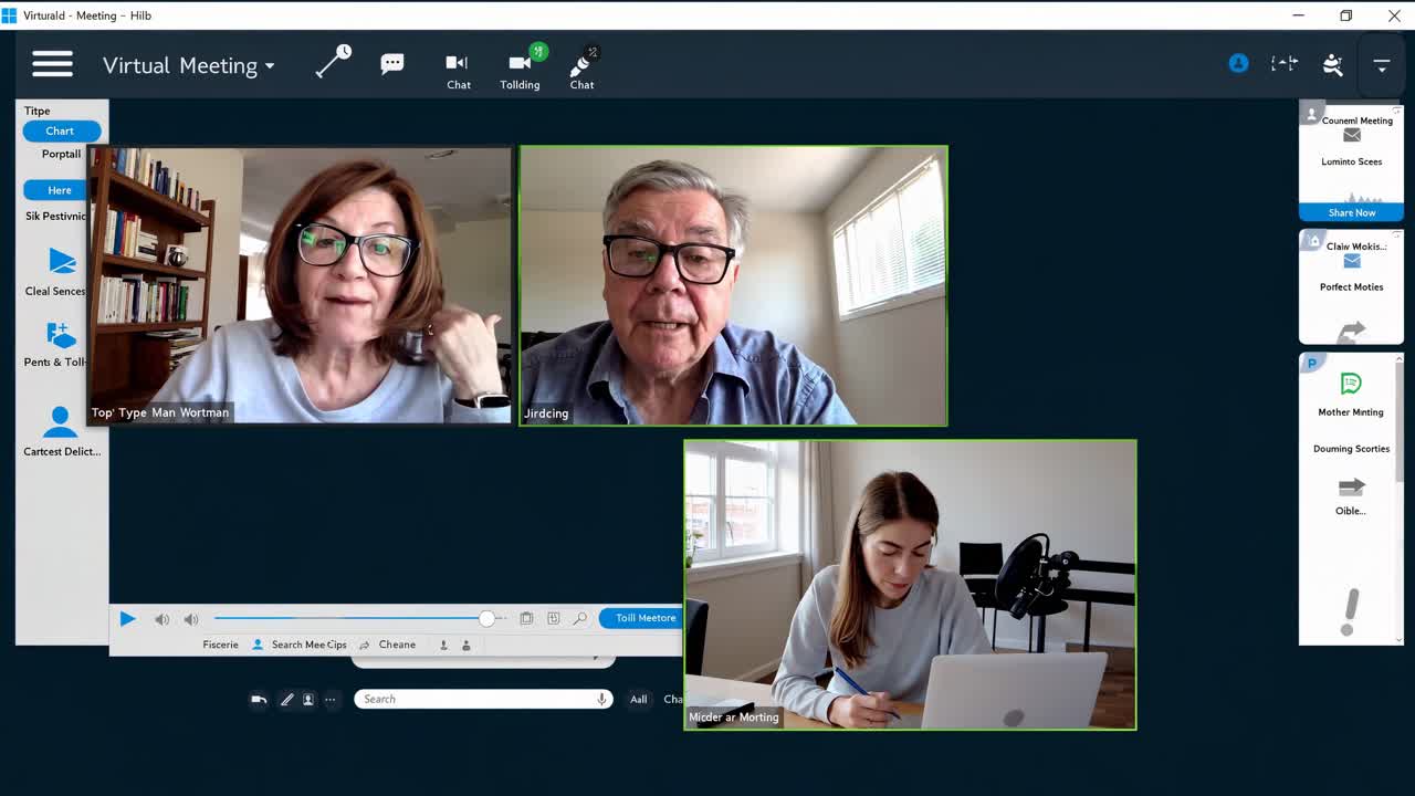 Three People Participating in a Virtual Video Conference Meeting