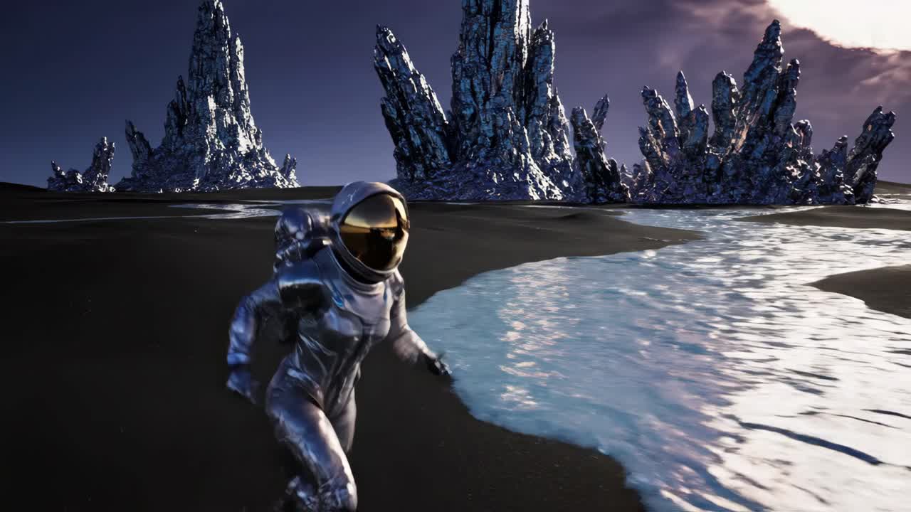 Astronaut Running on Exoplanet