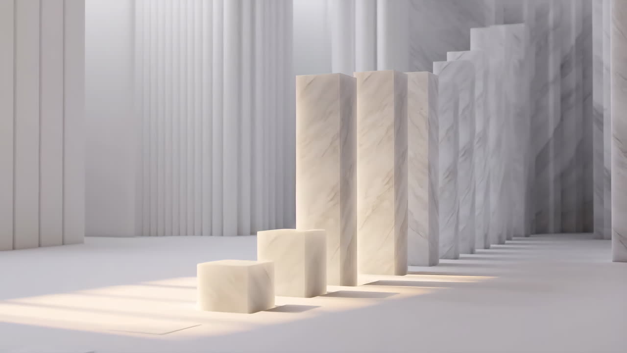 Minimalist White Marble Pillars with Light and Shadow Effect